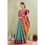 Women's Silk Blended Jaquard Woven Saree With Unstitched Blouse 5.5Mtr (Light Green) - Image 3
