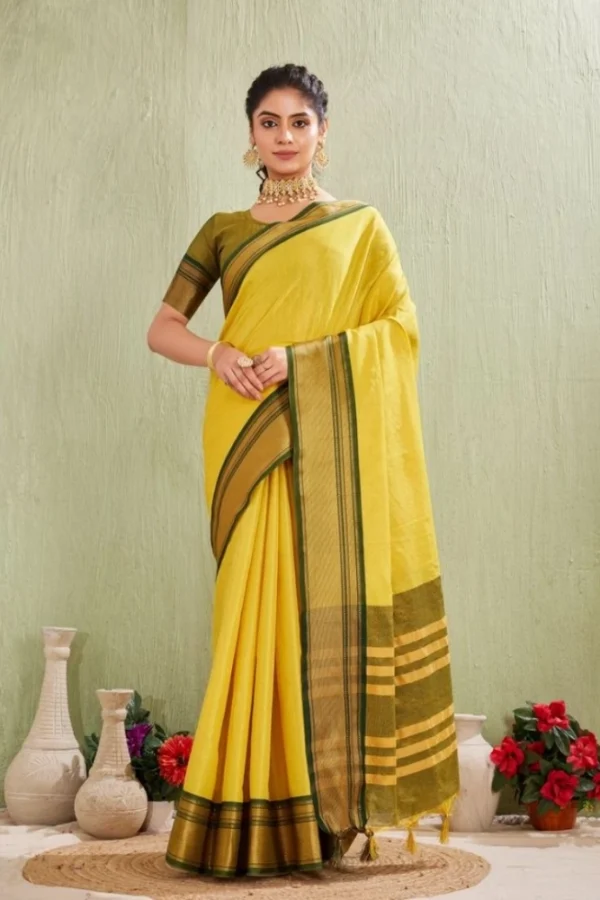 Women's Silk Blended Jaquard Woven Saree With Unstitched Blouse 5.5Mtr (Yellow)