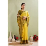 Women's Silk Blended Jaquard Woven Saree With Unstitched Blouse 5.5Mtr (Yellow) - Image 4