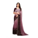 Women's Chiffon Embroidred Saree With Unstitched Blouse 5.5Mtr (Beige)