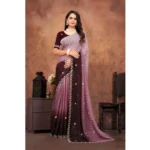 Women's Chiffon Embroidred Saree With Unstitched Blouse 5.5Mtr (Beige) - Image 5