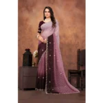 Women's Chiffon Embroidred Saree With Unstitched Blouse 5.5Mtr (Beige) - Image 4