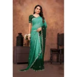 Women's Chiffon Embroidred Saree With Unstitched Blouse 5.5Mtr (Dark Green) - Image 4