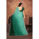 Women's Chiffon Embroidred Saree With Unstitched Blouse 5.5Mtr (Dark Green) - Image 3