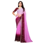 Women's Chiffon Embroidred Saree With Unstitched Blouse 5.5Mtr (Pink) - Image 2