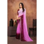 Women's Chiffon Embroidred Saree With Unstitched Blouse 5.5Mtr (Pink) - Image 5