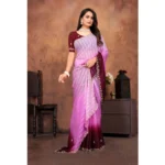 Women's Chiffon Embroidred Saree With Unstitched Blouse 5.5Mtr (Pink) - Image 4