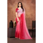 Women's Chiffon Embroidred Saree With Unstitched Blouse 5.5Mtr (Pink) - Image 5