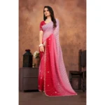 Women's Chiffon Embroidred Saree With Unstitched Blouse 5.5Mtr (Pink) - Image 4