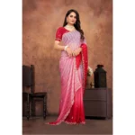 Women's Chiffon Embroidred Saree With Unstitched Blouse 5.5Mtr (Pink) - Image 3