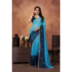 Women's Chiffon Embroidred Saree With Unstitched Blouse 5.5Mtr (Light Blue)