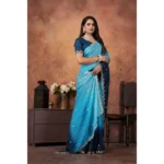 Women's Chiffon Embroidred Saree With Unstitched Blouse 5.5Mtr (Light Blue) - Image 3