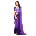 Women's Chiffon Embroidred Saree With Unstitched Blouse 5.5Mtr (Purple) - Image 2