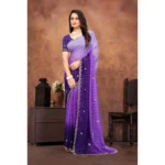 Women's Chiffon Embroidred Saree With Unstitched Blouse 5.5Mtr (Purple) - Image 5