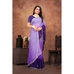 Women's Chiffon Embroidred Saree With Unstitched Blouse 5.5Mtr (Purple) - Image 4