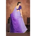 Women's Chiffon Embroidred Saree With Unstitched Blouse 5.5Mtr (Purple) - Image 3