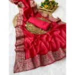 Women's Silk Embroidred Saree With Unstitched Blouse 5.5Mtr (Pink)