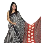 Women's Satin Printed Saree With Unstitched Blouse 5.5Mtr (Black) - Image 2