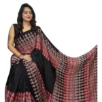 Women's Satin Printed Saree With Unstitched Blouse 5.5Mtr (Black) - Image 2