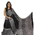 Women's Satin Printed Saree With Unstitched Blouse 5.5Mtr (Black) - Image 2