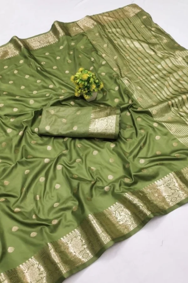 Women's Jacquard Silk Jaquard Woven Saree With Unstitched Blouse 5.5Mtr (Green)