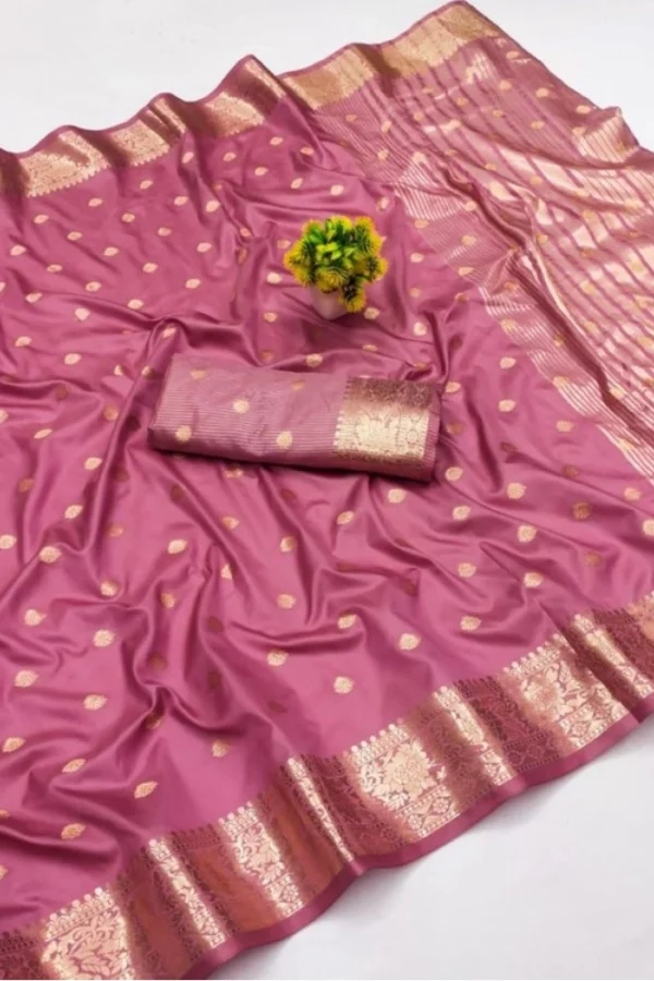 Women's Jacquard Silk Jaquard Woven Saree With Unstitched Blouse 5.5Mtr (Pink)