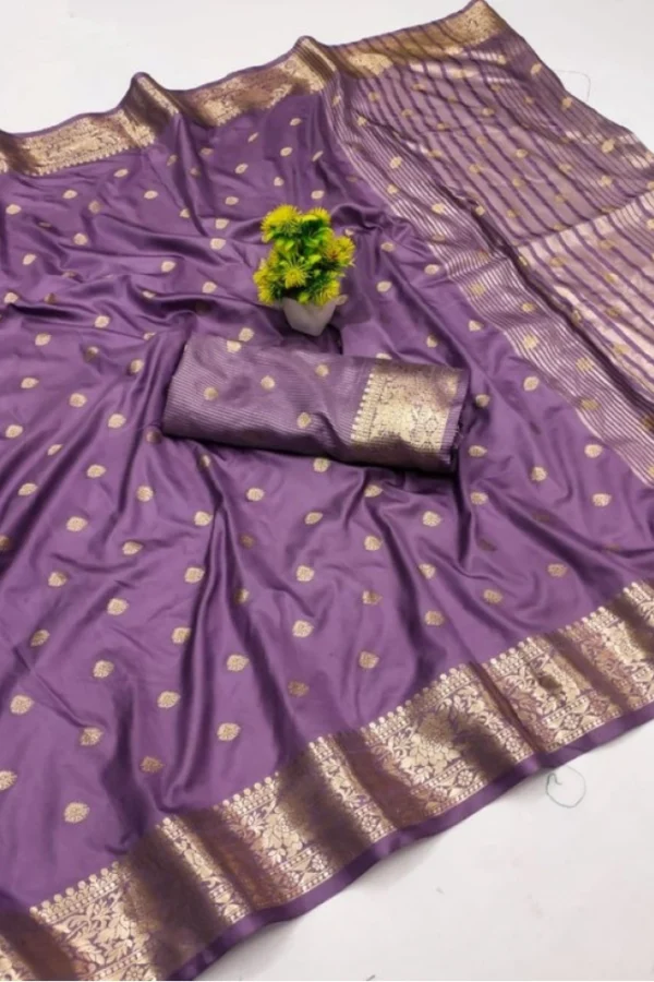 Women's Jacquard Silk Jaquard Woven Saree With Unstitched Blouse 5.5Mtr (Purple)