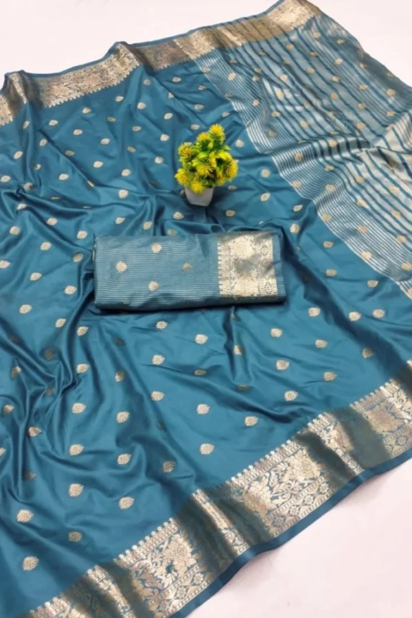 Women's Jacquard Silk Jaquard Woven Saree With Unstitched Blouse 5.5Mtr (Light Blue)