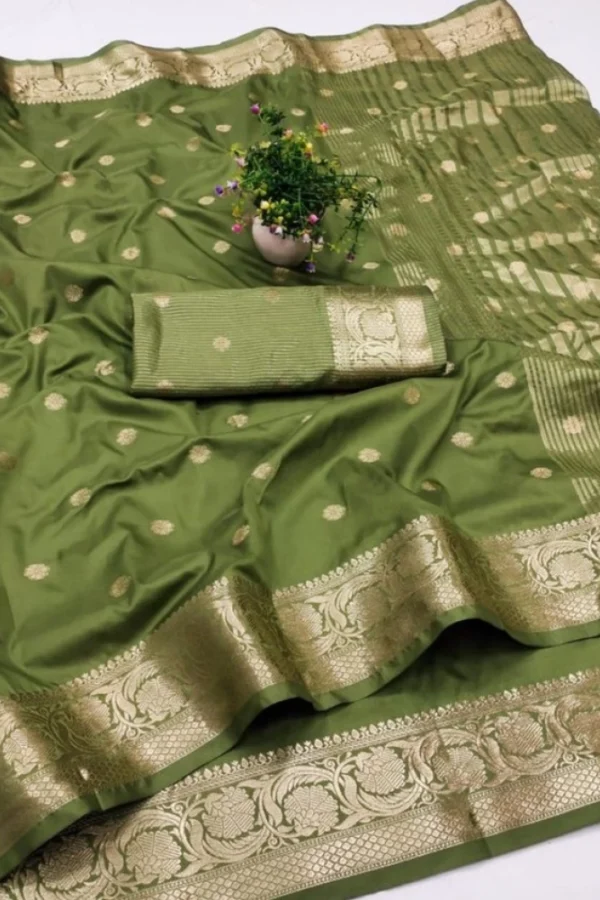 Women's Jacquard Silk Jaquard Woven Saree With Unstitched Blouse 5.5Mtr (Green)