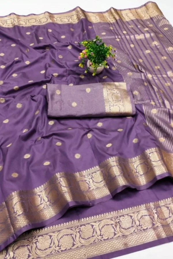 Women's Jacquard Silk Jaquard Woven Saree With Unstitched Blouse 5.5Mtr (Purple)