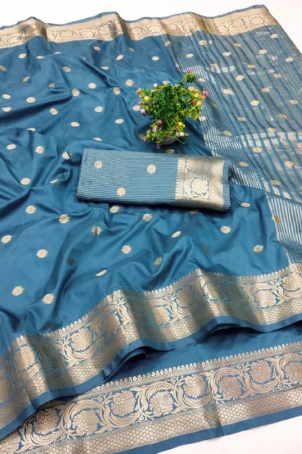 Women's Jacquard Silk Jaquard Woven Saree With Unstitched Blouse 5.5Mtr (Light Blue)