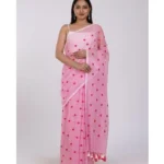 Women's Linen Printed Saree With Unstitched Blouse 5.5Mtr (Pink)