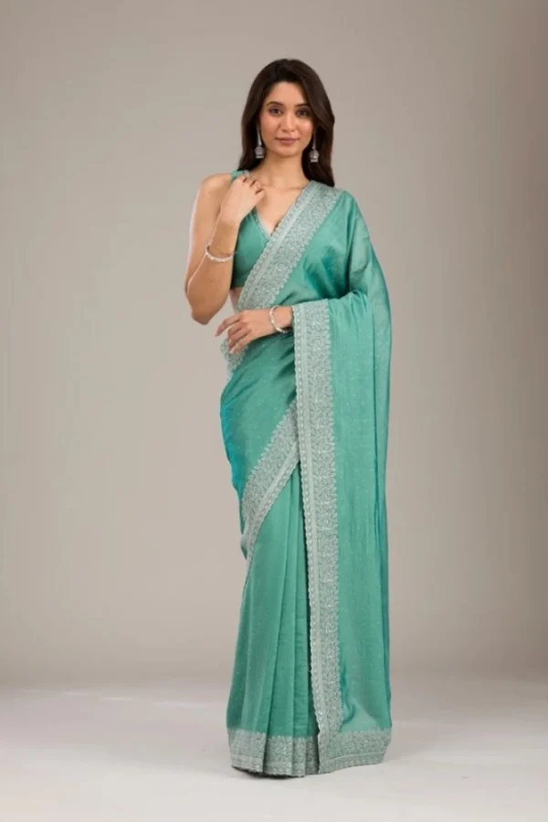 Women's Silk Embroidred Saree With Unstitched Blouse 5.5Mtr (Light Green)