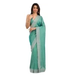 Women's Silk Embroidred Saree With Unstitched Blouse 5.5Mtr (Light Green) - Image 2