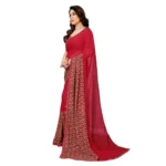 Women's Georgette Printed Saree With Unstitched Blouse 5.5Mtr (Red) - Image 4