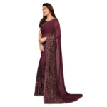 Women's Georgette Printed Saree With Unstitched Blouse 5.5Mtr (Maroon) - Image 4