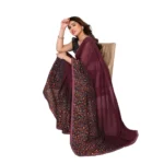 Women's Georgette Printed Saree With Unstitched Blouse 5.5Mtr (Maroon) - Image 2