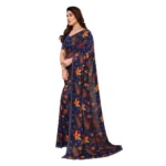Women's Georgette Printed Saree With Unstitched Blouse 5.5Mtr (Blue) - Image 4