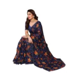 Women's Georgette Printed Saree With Unstitched Blouse 5.5Mtr (Blue) - Image 2