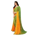 Women's Georgette Printed Saree With Unstitched Blouse 5.5Mtr (Green) - Image 4