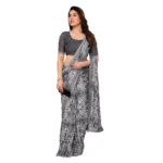 Women's Georgette Printed Saree With Unstitched Blouse 5.5Mtr (Grey) - Image 2