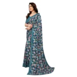 Women's Georgette Printed Saree With Unstitched Blouse 5.5Mtr (Sky Blue) - Image 4