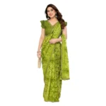 Women's Georgette Printed Saree With Unstitched Blouse 5.5Mtr (Mehendi Green) - Image 2