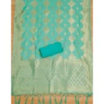 Women's Banarasi Silk Printed Unstitched Salwar Suit Material With Dupatta (sea green, 3Mtrs) - Image 2