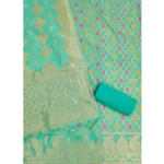 Women's Banarasi Silk Printed Unstitched Salwar Suit Material With Dupatta (sea green, 3Mtrs) - Image 3