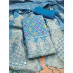 Women's Banarasi Silk Printed Unstitched Salwar Suit Material With Dupatta (Sky Blue, 3Mtrs) - Image 4