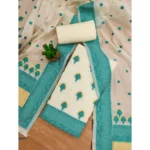 Women's Banarasi Silk Printed Unstitched Salwar Suit Material With Dupatta (Teal, 3Mtrs) - Image 4