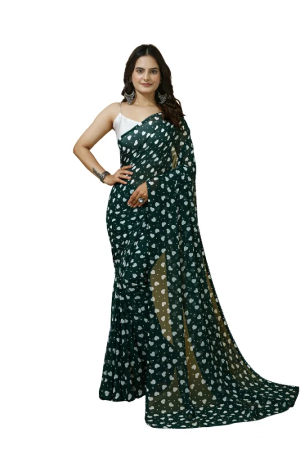 Women's Georgette Printed Saree With Unstitched Blouse 5.5Mtr (Green)