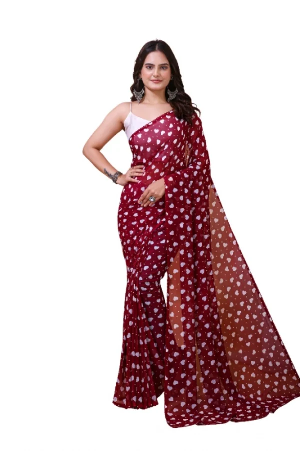 Women's Georgette Printed Saree With Unstitched Blouse 5.5Mtr (Maroon)