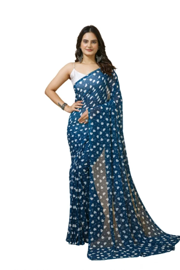 Women's Georgette Printed Saree With Unstitched Blouse 5.5Mtr (Blue)